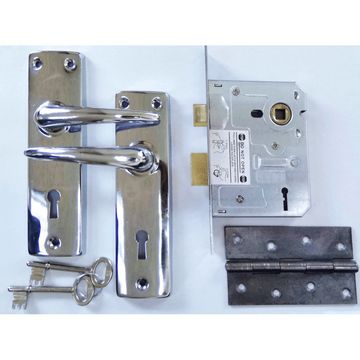 6" 2 Lever Chrome Plated SABS Mortise Lockset With Chrome Plated Butt Hinges