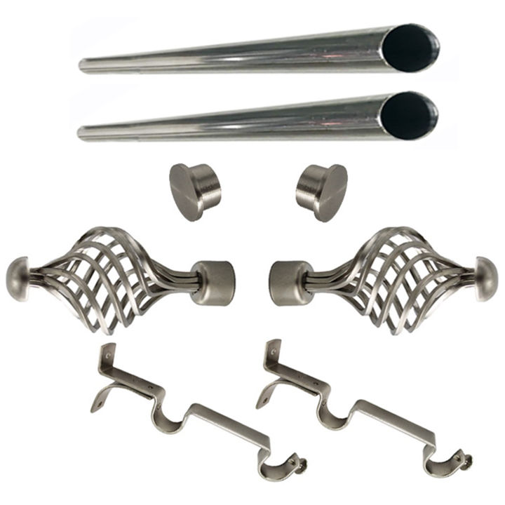 Matoc 25mm Double Curtain Pole Set -SIlver -Dbl extend brkts -Swirl Finials -1.0m