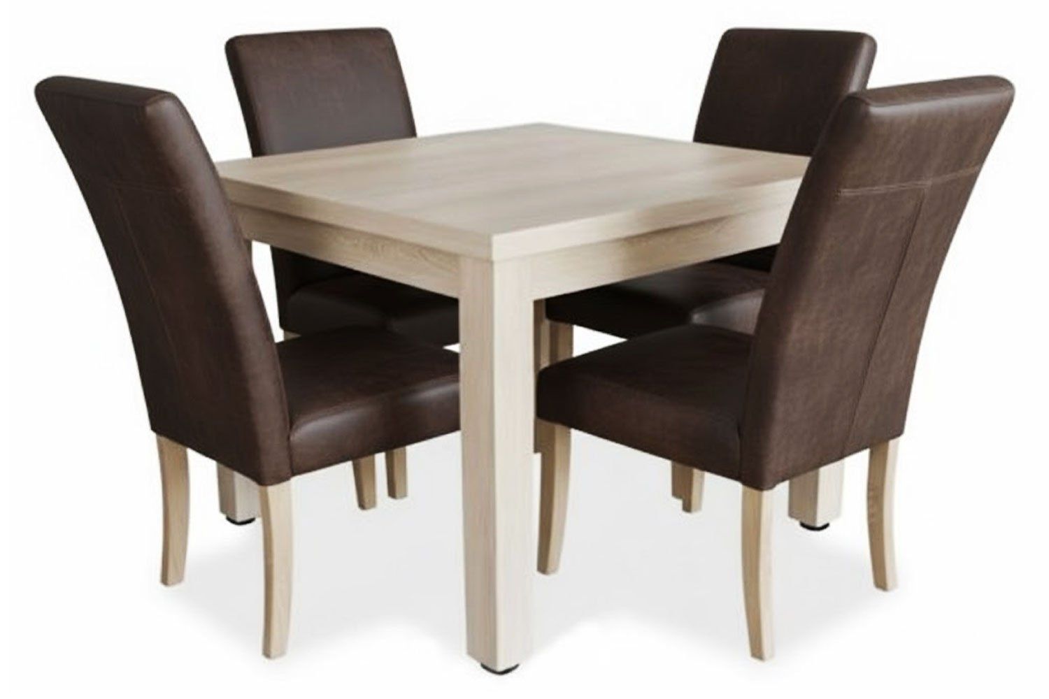 Primo Dining Set 5-Piece Solid Cottonwood Table 1000mm x 1000mm x4 Primo Genuine Leather Dining Chairs (Brown)