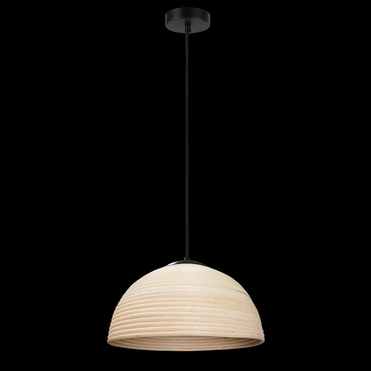 230v 40W E27 Small Rattan Tube Pendant (Natural Rattan Wood with Black Fabric Cable)