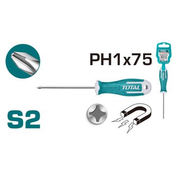 Screwdriver 75mm Phillips Magnetic S2 PH1, TOTAL TOOLS