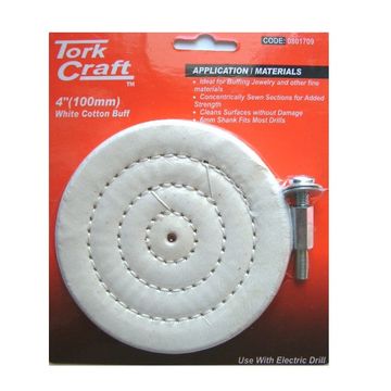 Tork Craft - Cotton Buff 100mm x 6mm Shaft - 2 Pack