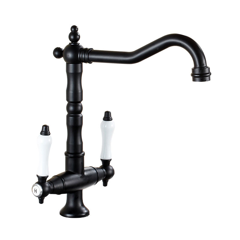BTB044-Blackened Brass Large Spout, Dual-lever swivel mixer