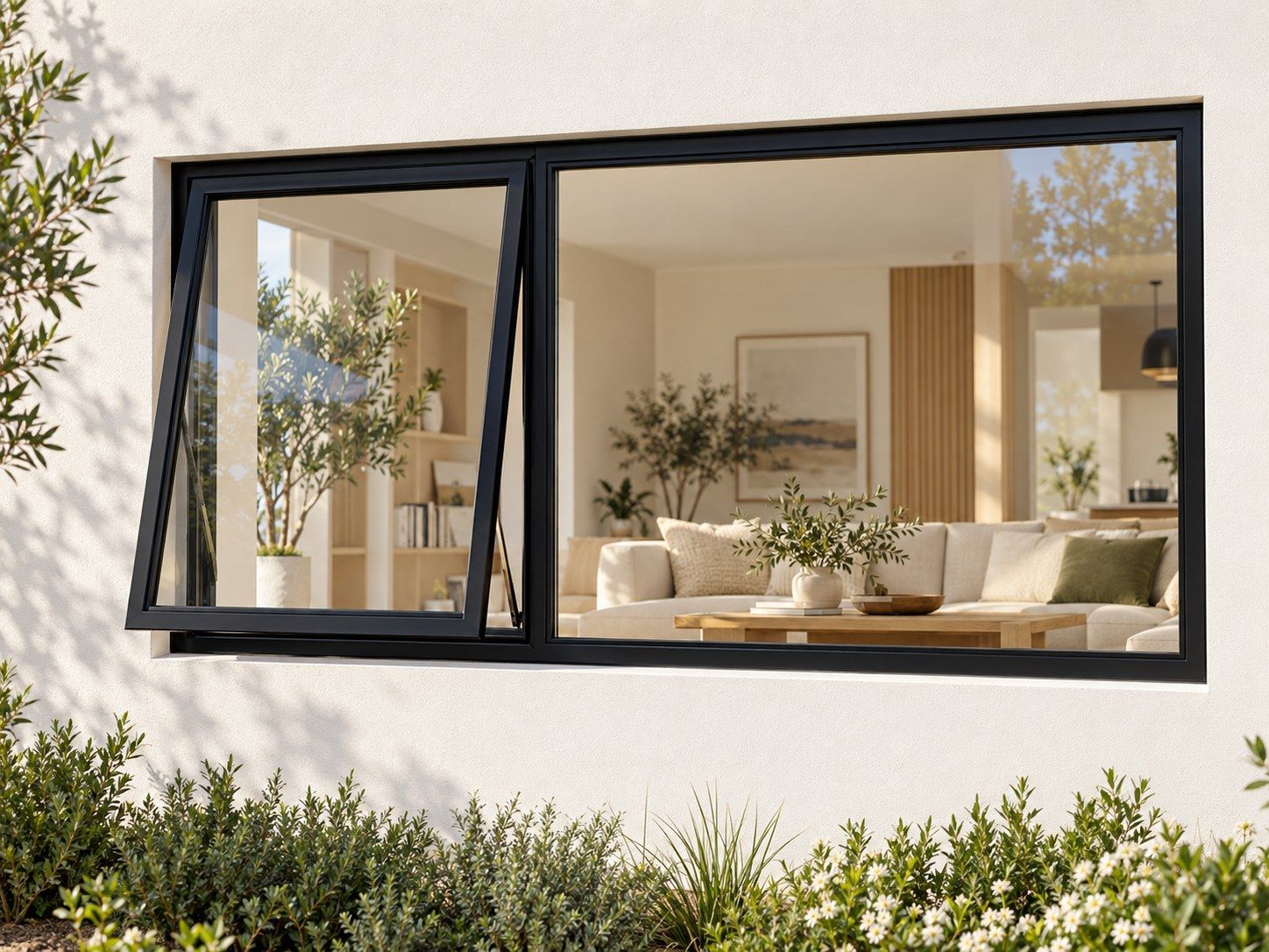 Kenzo Premium Top-Hung Aluminium Window - Black, 1500 600 mm, Left Upper Opener with Fixed Side Pane, Clear Glass