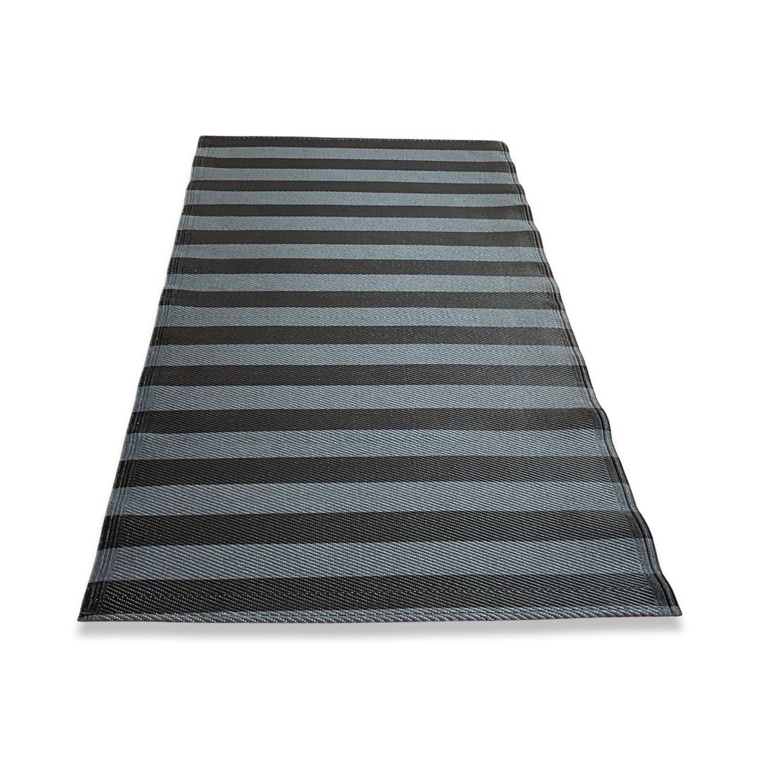 Rug It Up Indoor & Outdoor Plastic Waterproof Reversible Rug - Black & Grey Stripe 2 x 1.2m