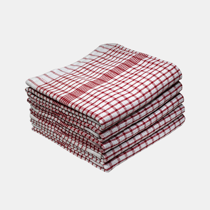 Multipurpose, Easy Fit, Absorbent Kitchen Towel - Design 2324 - 060x080cms - (05 Pc Pack) - Jumbo Checks - Racing Red