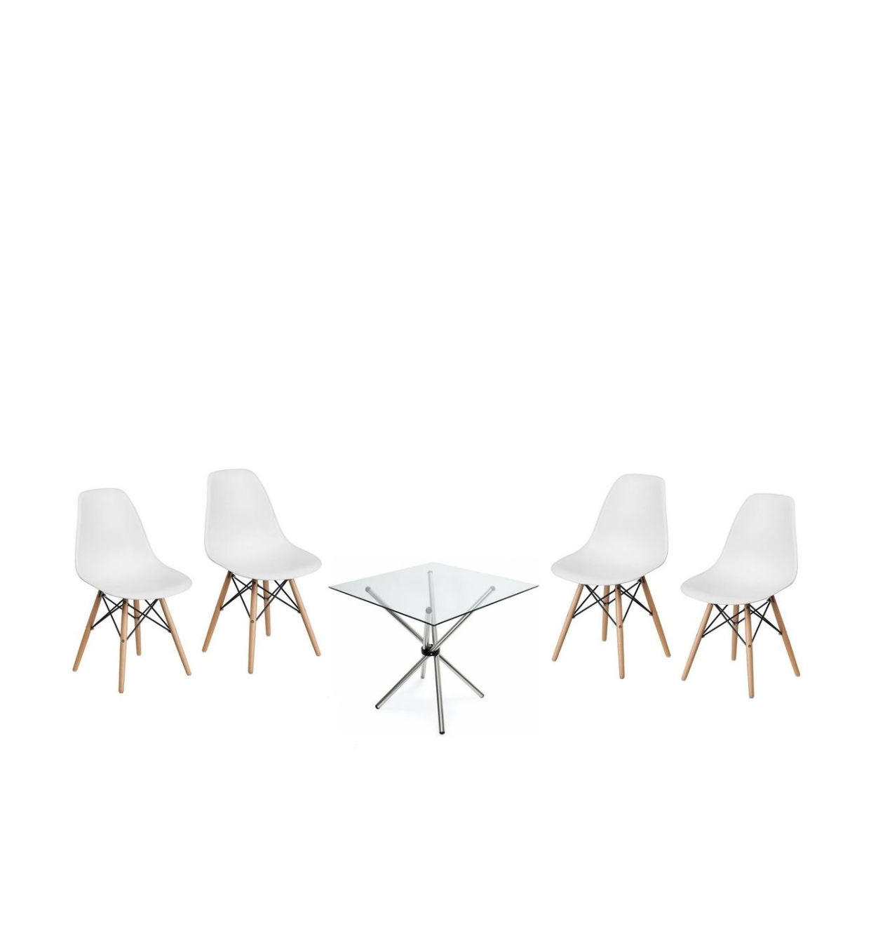 EFURN- 5pc Emma Dining Set with Square glass top table (White)