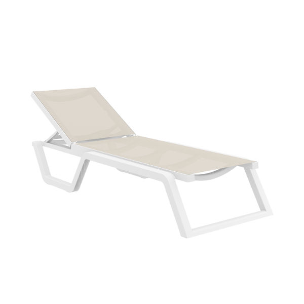 Siesta exclusive Rio PRO Sunlounger - White Frame with Taupe Fabric