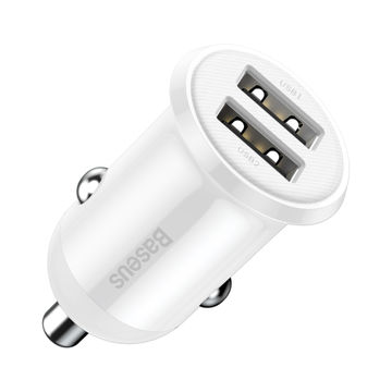 Baseus Grain Pro Series Smart Fast Charge Dual USB 4.8A 12V-24V Car Charger - White