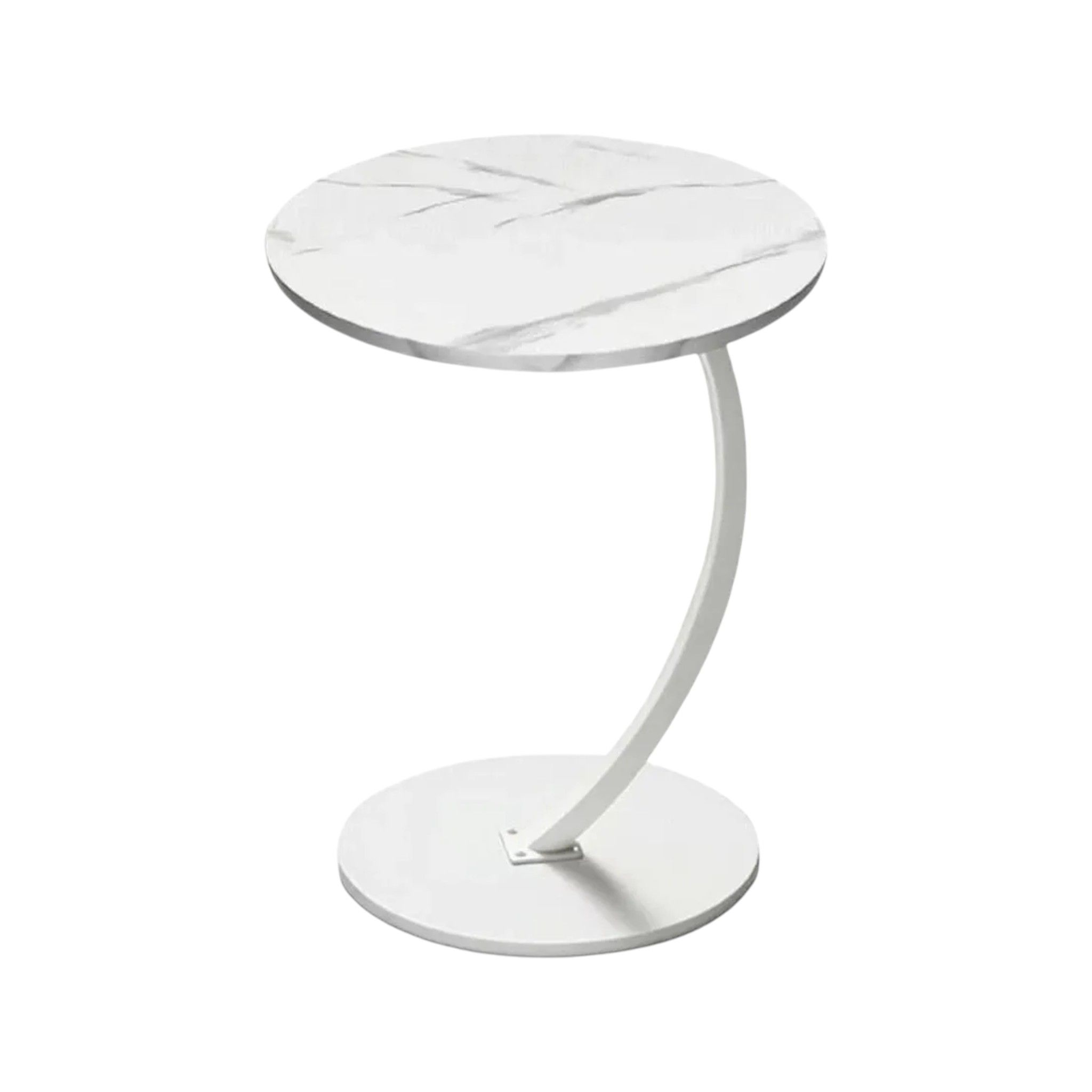 Round C Shaped Wooden Side Table - WHITE
