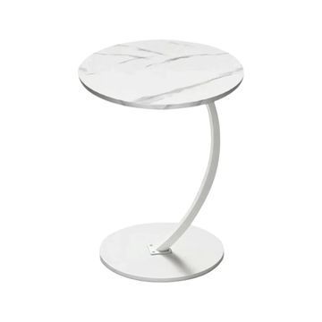 Round C Shaped Wooden Side Table - WHITE