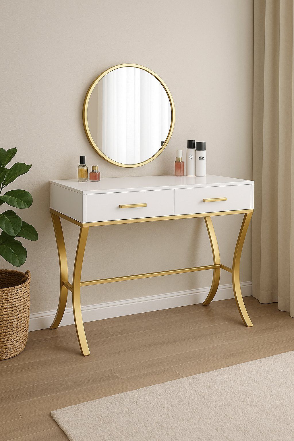 Dressing table with gold frame legs and mirror only