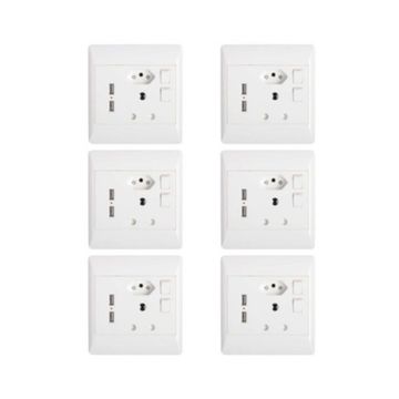 Redisson 16A Double Wall Socket with 2 USB Slots (4x4) - Set of 6