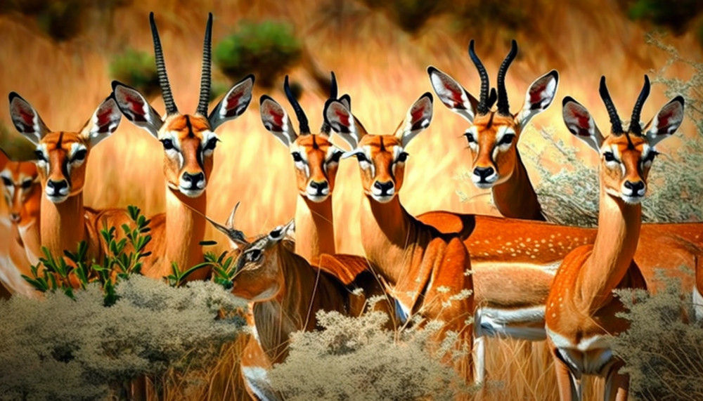Canvas Wall Art - Canvas Wall Art-Group of Impala - B1167 - [120 x 80 cm]
