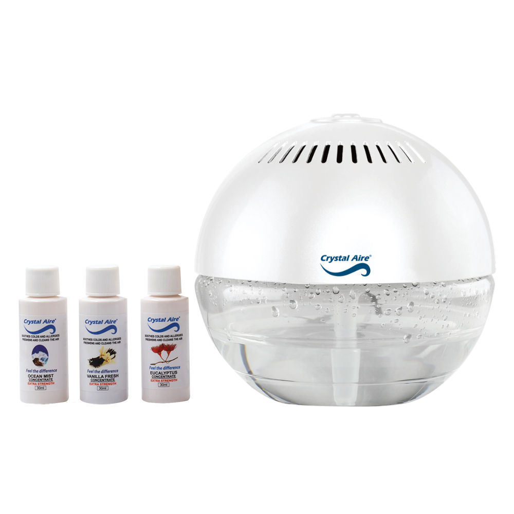Crystal Aire LED Globe Air Purifier with 3x 30ml Signature Concentrates Bundle (Ocean Mist, Vanilla & Eucalyptus)