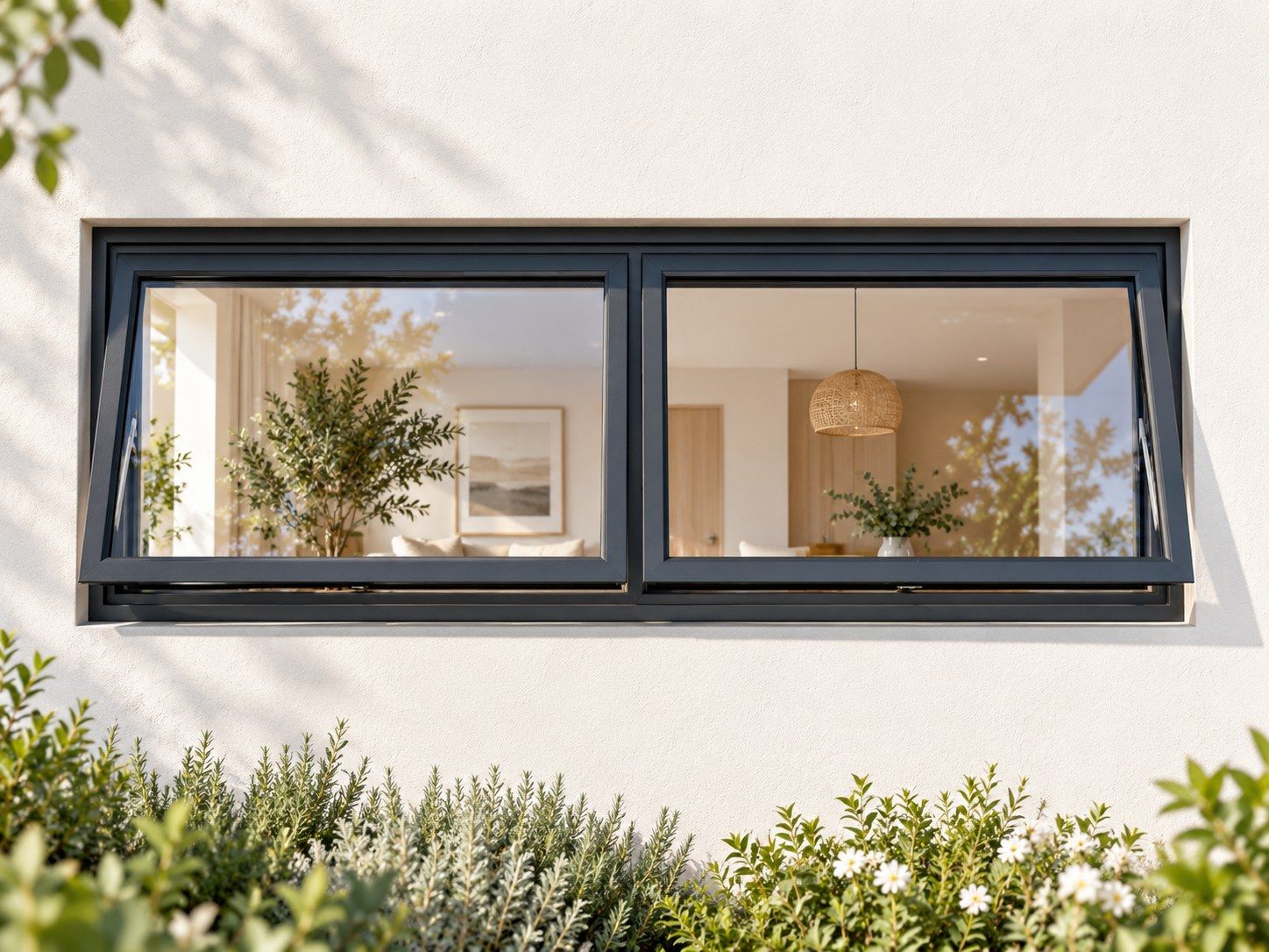 Kenzo Premium Top-Hung Aluminium Window - Charcoal, 1200 400 mm, Two Side-by-Side Openers, Clear Glass