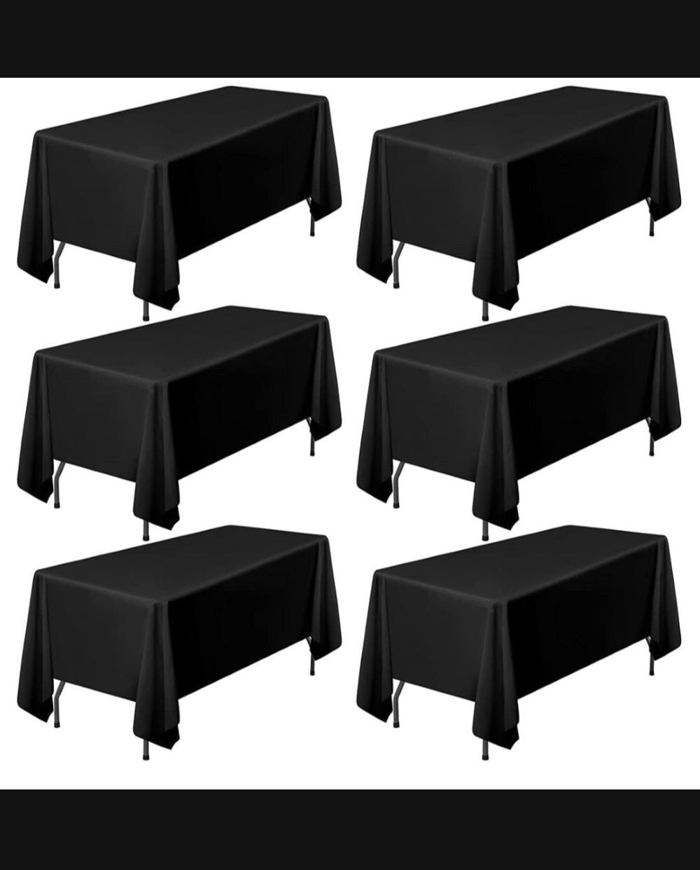 Black Set of 6 Polyester Table Cloth