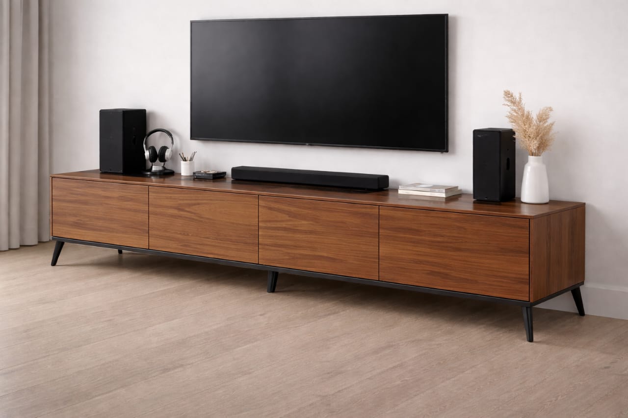 EXTRA-LONG CONTEMPORARY GLOSS TV STAND - American Walnut