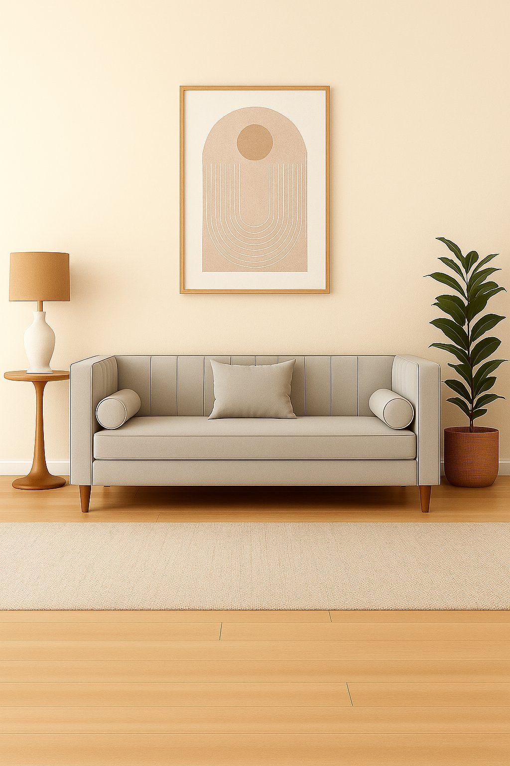 IG Furn- Lora 3 Seater Velvet Couch Cream/Beige