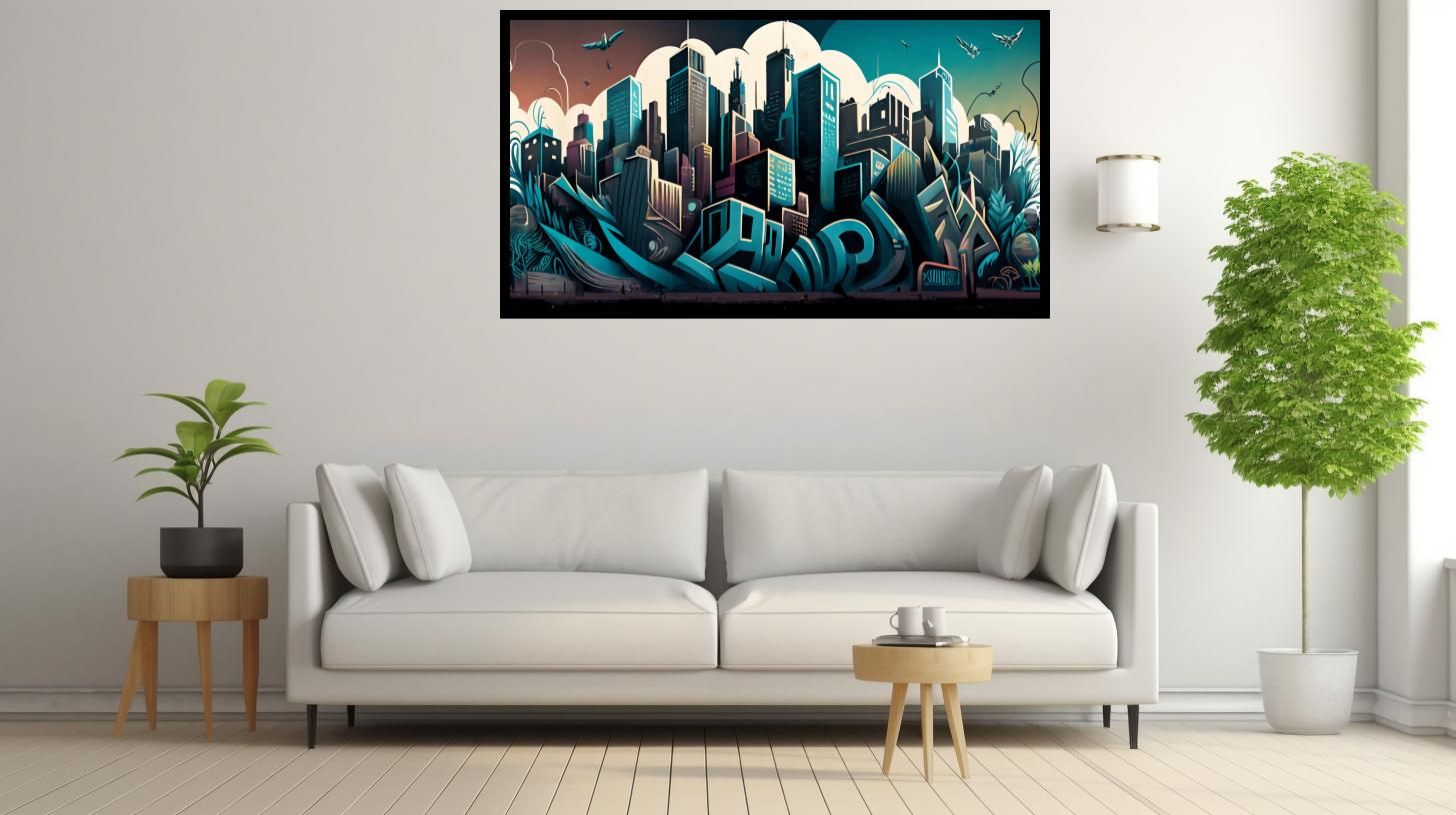 Canvas Wall Art - Canvas Wall Art –City Skyline Graffiti  - B1138 [120 x 80 cm]