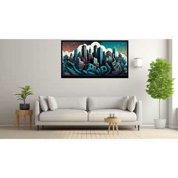 Canvas Wall Art - Canvas Wall Art –City Skyline Graffiti  - B1138 [120 x 80 cm]