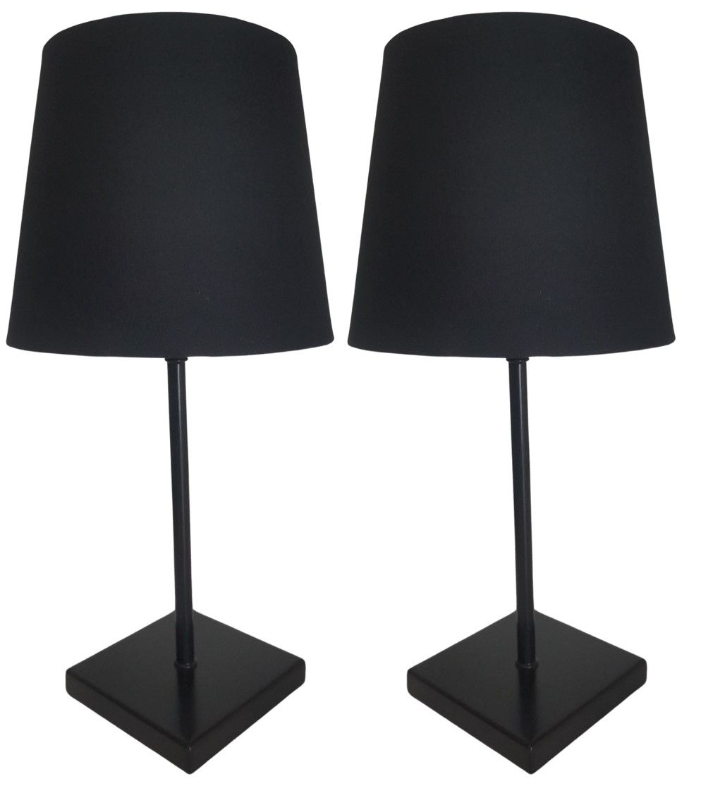 Litex Lamps Stem Table Lamp with Square Base & Fabric Lampshade Twin Pack