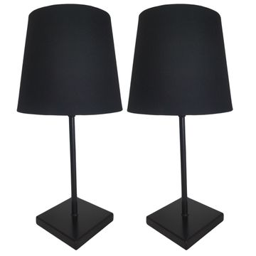 Litex Lamps Stem Table Lamp with Square Base & Fabric Lampshade Twin Pack