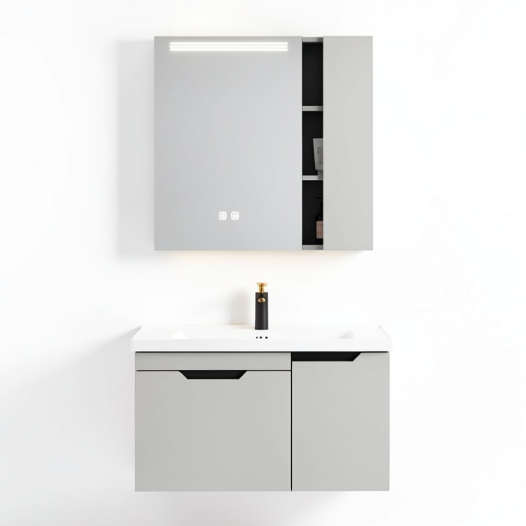 Urban Soak 32" Wall-Mounted Bathroom Vanity Cabinet Set with Mirror Cabinet – Light Grey Matte Finish