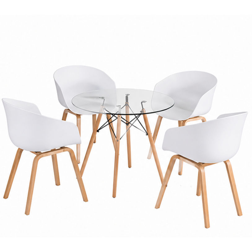 Modern 5-Piece Dining Set - Round Glass Table and 4 Chairs