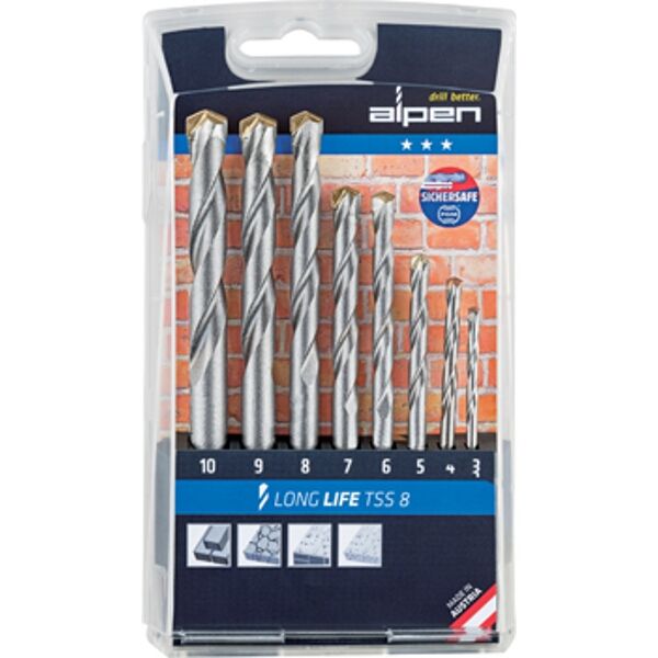 Masonry Drill Bit Set 8 Piece Long Life 3-10Mm