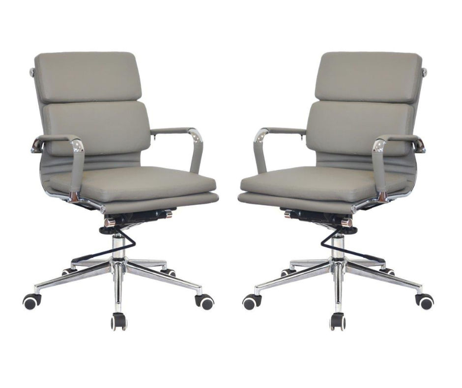 TOCC Classic PU Cushion Medium Back Office Chairs-Set of 2 Per Box - Grey