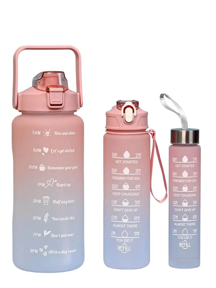 Set of 3 Motivational Water Bottles - Pink and Blue