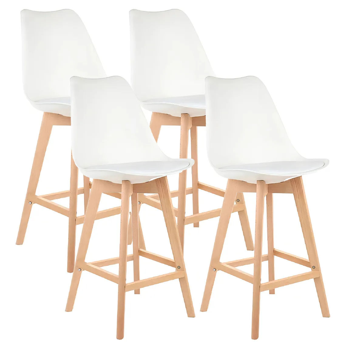 Modern and Stylish Padded Bar Stool - 4 Pack - White