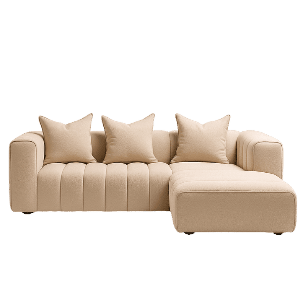 Beige Bouclé L-Shape 3-Seater Sofa with Chaise