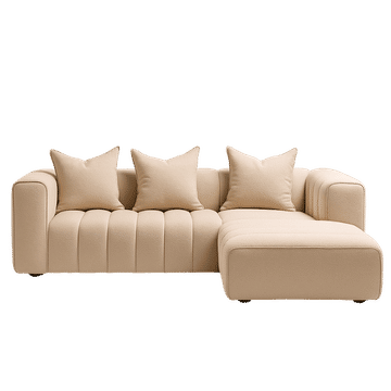 Beige Bouclé L-Shape 3-Seater Sofa with Chaise