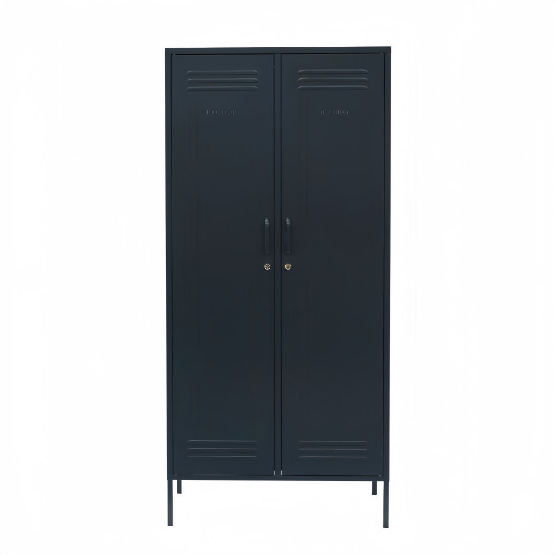 Steel Twinny Wardrobe Metal Locker Adjustable Shelves Storage Cabinet - Black