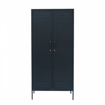 Steel Twinny Wardrobe Metal Locker Adjustable Shelves Storage Cabinet - Black