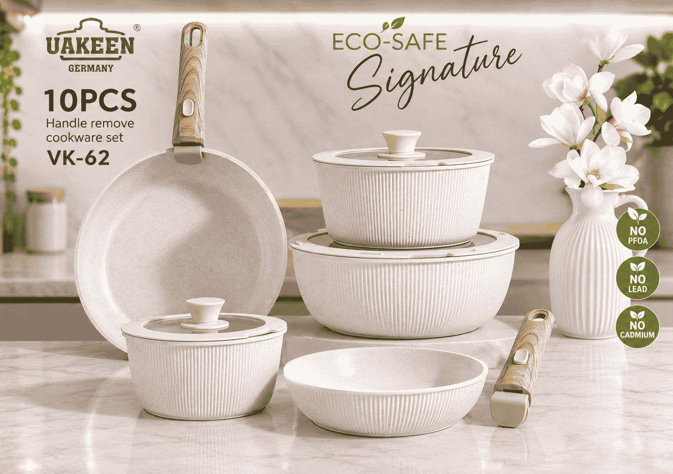 UAKEEN VK-62 Eco-Safe Signature 10-Piece Cookware Set