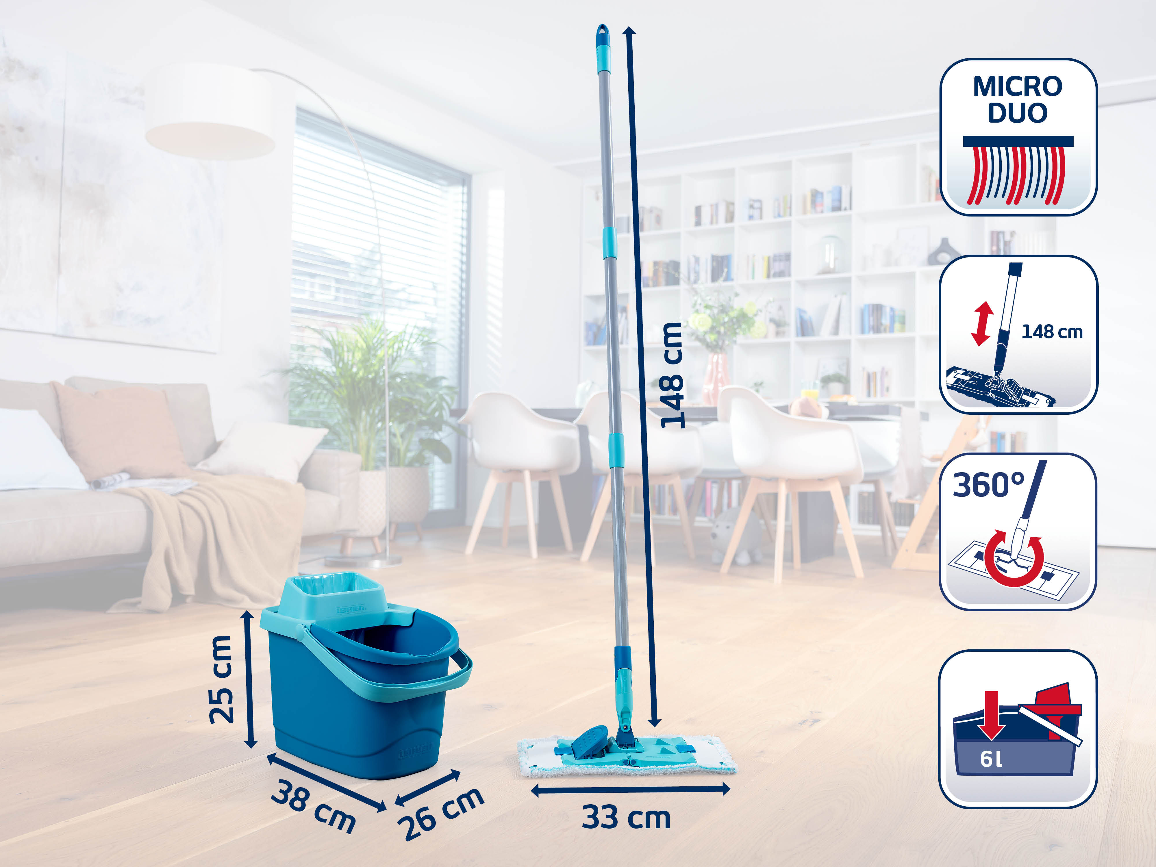 Leifheit Power Clean - Med Floor Mop & Bucket Set
