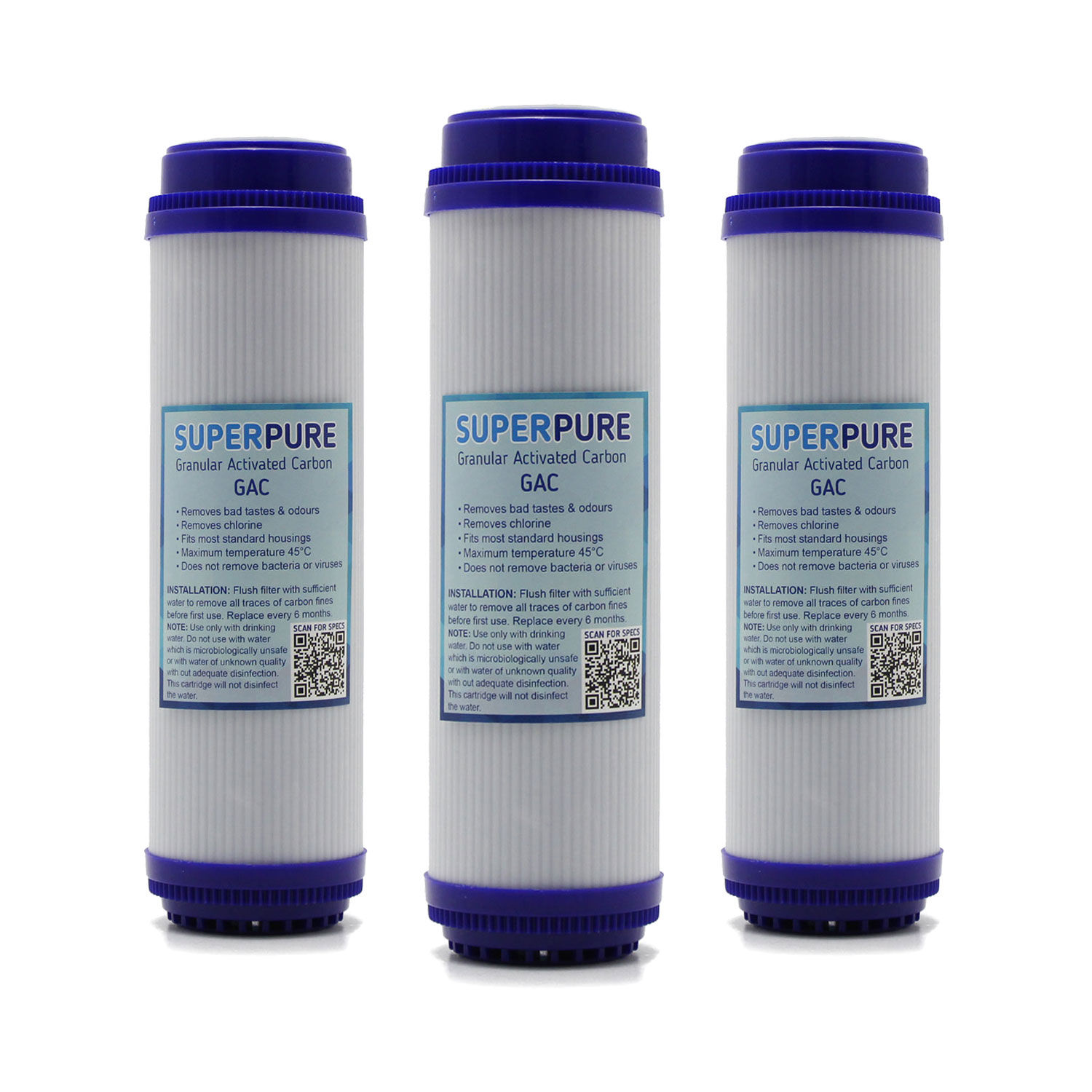 SUPERPURE 10 inch GAC Water Filter Replacement Cartridge (3-Pack)