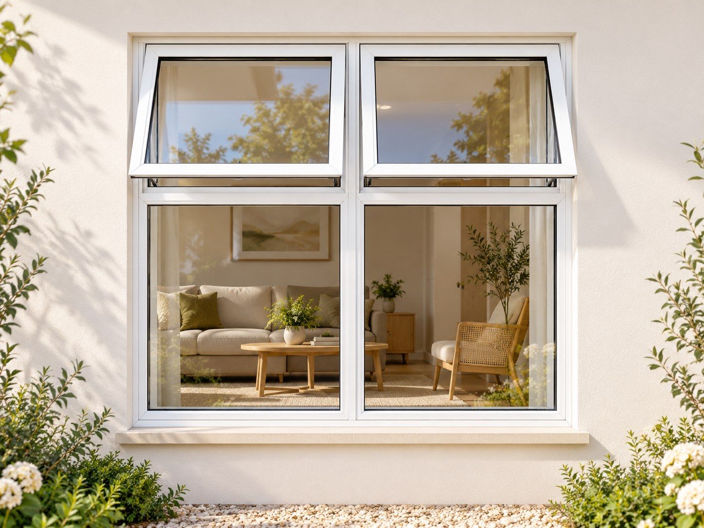 Kenzo Premium Top-Hung Aluminium Window - White, 1200 1500 mm, Two Upper Openers with Fixed Lower Panes, Clear Glass