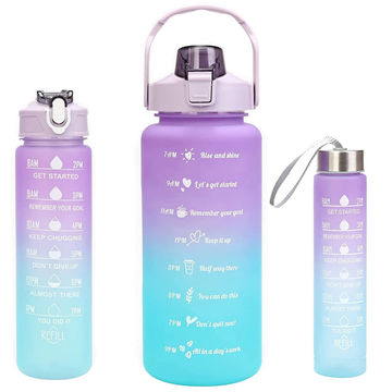 3 Pcs Motivational Gradient Water Bottle (BPA Free) . Gym Bottle, School Bottle - Purple