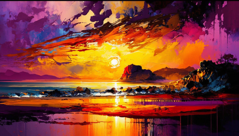 Canvas Wall Art - Canvas Wall Art –Sunset on The Beach - B1086 - [120 x 80 cm]