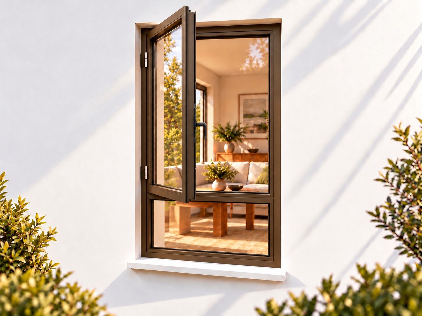 Kenzo Premium Side-Hung Aluminium Window - Bronze, 600 1800 mm, Left Side Opener with Fixed Bottom Pane
