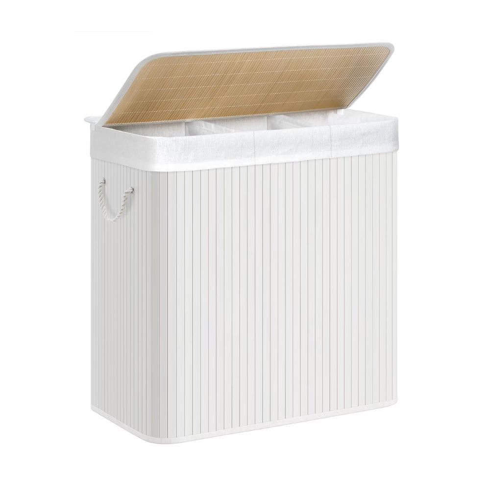 Songmics Triple Compartment Laundry Basket with Lid, White
