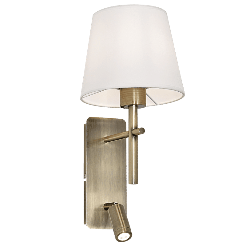 Metal Wall Bracket with White Fabric Shade and 2 Switches