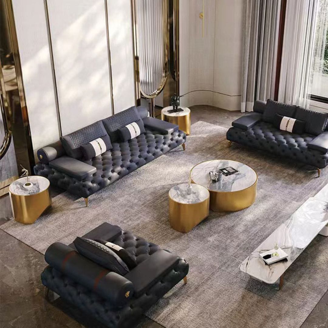 Samaita Luxury Chesterfield 3pc Set - Charcoal Grey