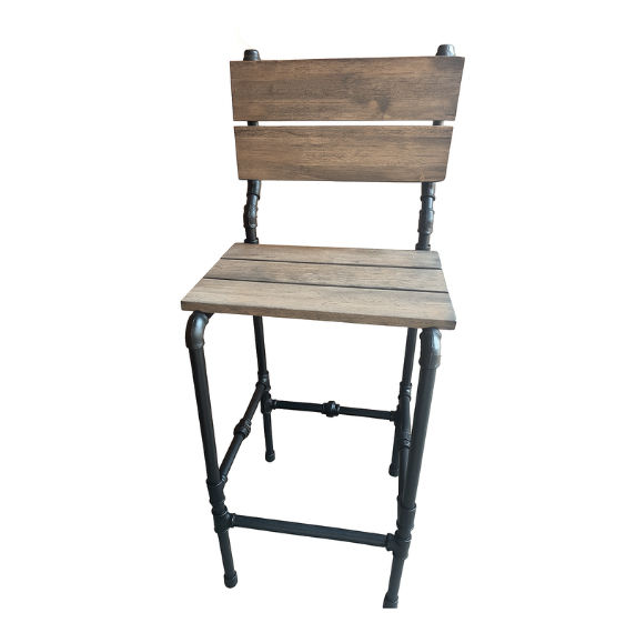 Kitchen or Bar Black Pipe Stool With Backrest
