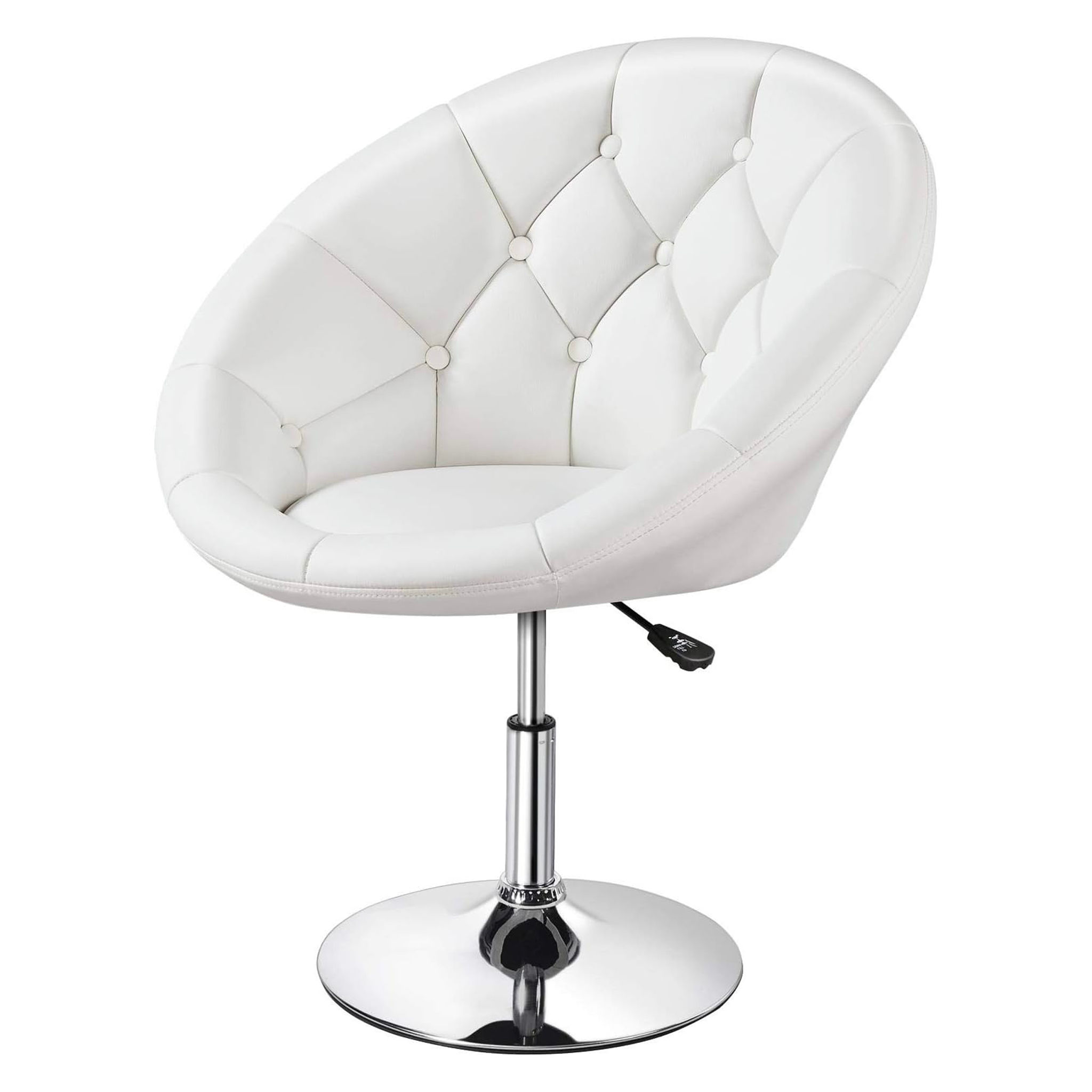 HEIGHT ADJUSTABLE SWIVEL VANITY CHAIR WITH ROUND BACK - WHITE