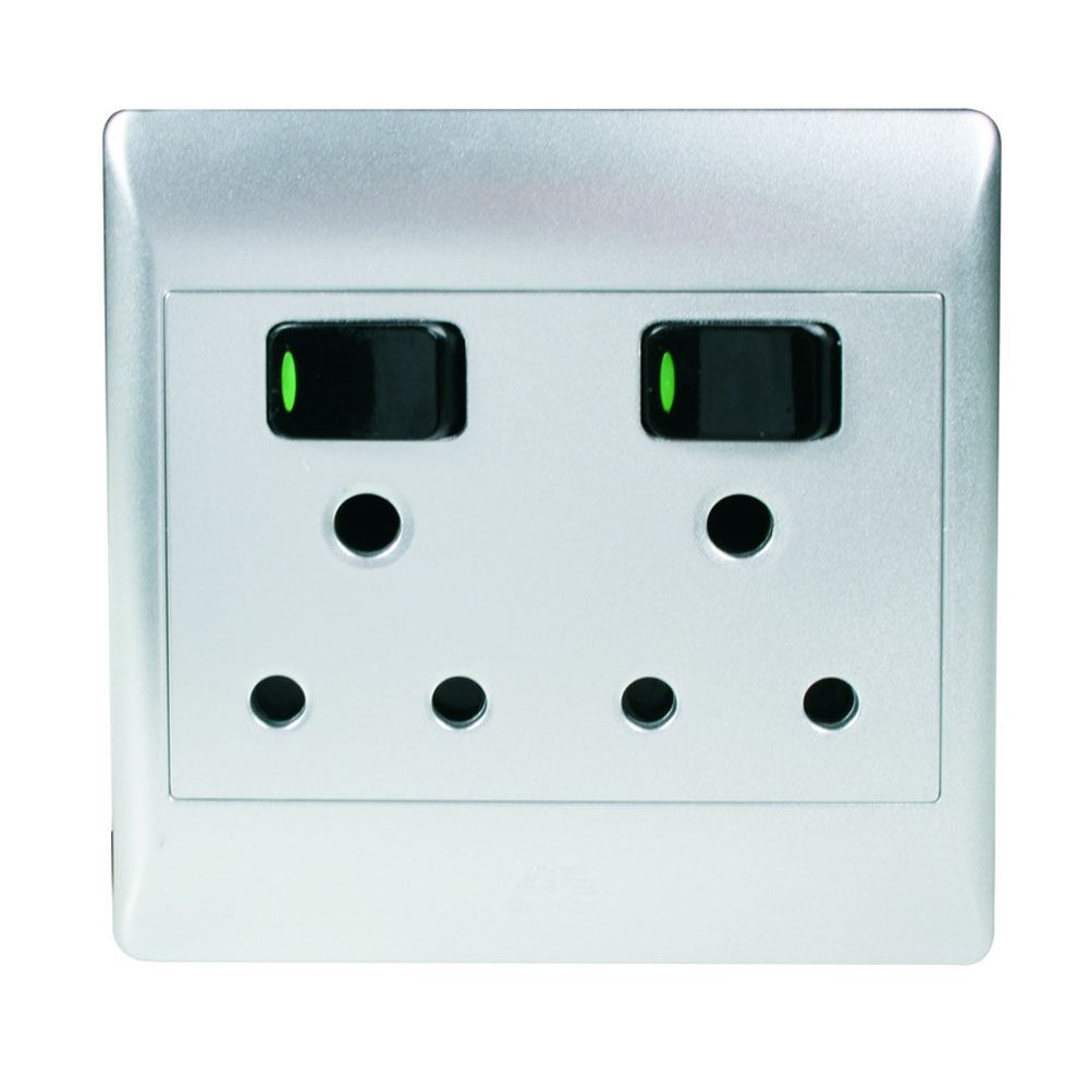 ACDC - Silver 2x16A Switched Socket Outlet 4x4 C/W Cover Plate